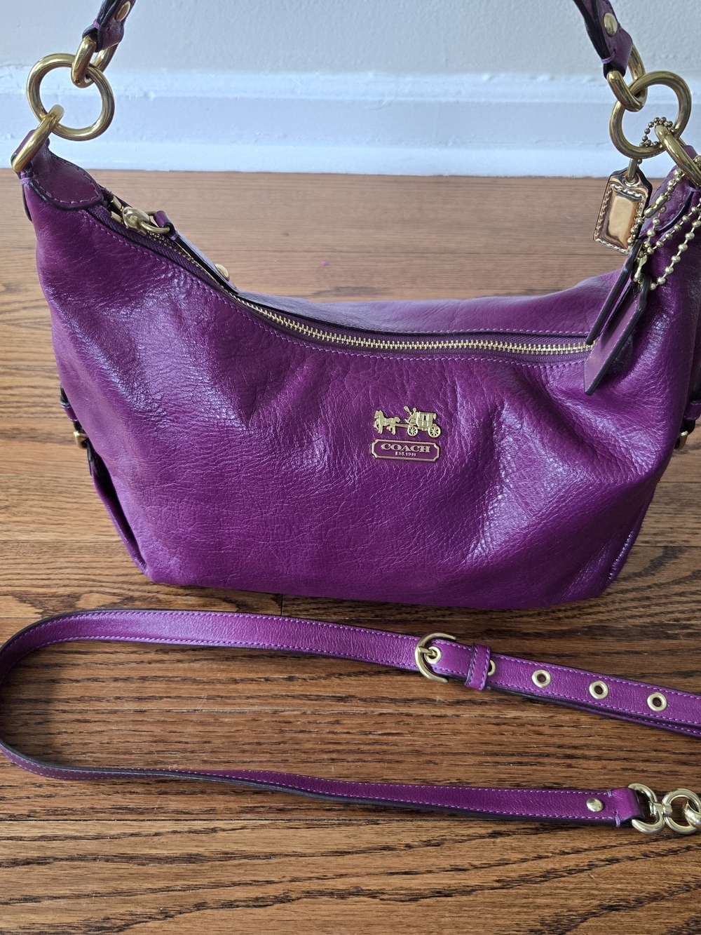 Coach Plum Leather Crossbody Bag with Gold Hardware